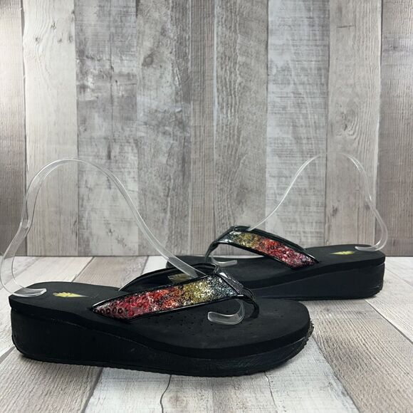 Volatile Y2K Women's Platform Sandal Flip Flop Thong Sequin Slip On Black Size 8 - Picture 2 of 16